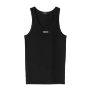 Zwarte Tanktop Katoen Geribbeld Versace , Black , Heren