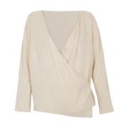 Zijden Gekruiste Blouse Dolman Mouwen Cortana , Beige , Dames