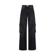 Zwarte Denim Flare Fit Broek Iceberg , Black , Dames