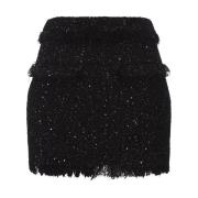 Zwarte Tweed Mini Rok met Pailletten Msgm , Black , Dames