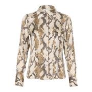 Slangenprint Shirt Franse Eik Stijl Part Two , Beige , Dames