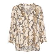 Slangenprint Blouse Franse Eik Stijl Part Two , Beige , Dames