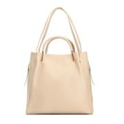 Metalen Handvat Leren Shopper Tas Kazar , Beige , Dames