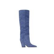 Zwarte Leren Puntige Neus Laarzen Paris Texas , Blue , Dames