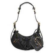 Croco-print leren crossbody tas met studs Balenciaga , Black , Dames