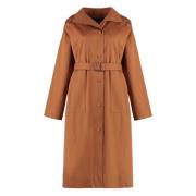 Katoenen Trenchcoat met Leren Details Yves Salomon , Brown , Dames