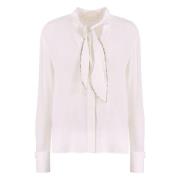 Zijden Crêpe Shirt met Kralenborduursel Genny , White , Dames