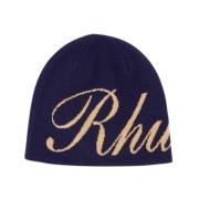 Blauwe Katoenen Script Beanie Rhude , Blue , Heren