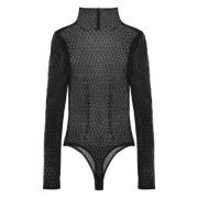 Kanten bodysuit met opstaande kraag Khaite , Black , Dames