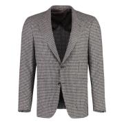 Houndstooth Wollen Blazer Canali , Beige , Heren