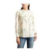 Witte Bloemen Italiaanse Katoenen Ruche Blouse A.p.c. , Beige , Dames