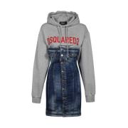 Denim Mini Jurk met Logo Print Dsquared2 , Blue , Dames