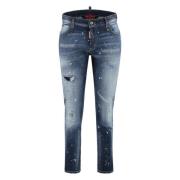 Stonewashed Denim Jeans met Rhinestones Dsquared2 , Blue , Dames