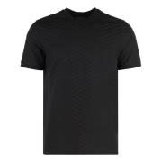 Geribbelde Katoenen Crew-Neck T-Shirt Emporio Armani , Black , Heren