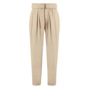 Hoge katoenen broek met bijpassende riem Pinko , Beige , Dames