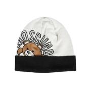 Intarsia Logo Wollen Beanie Moschino , White , Dames