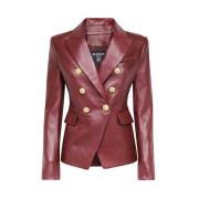 Lamsleren Double-Breasted Jas met Versierde Knopen Balmain , Red , Dam...