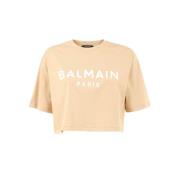 Logo Print Katoenen T-Shirt Balmain , Brown , Dames