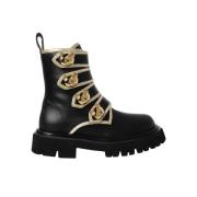 Leren Enkellaarsjes met Puntige Neus Moschino , Black , Dames