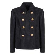 Gebreid Dubbelbreasted Jack met Leren Details Tom Ford , Blue , Dames