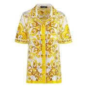 Zijden Shirt met Maiolica Print Dolce & Gabbana , Yellow , Dames