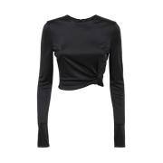 Geknipte Viscose Top met Gerimpelde Voorkant Versace , Black , Dames