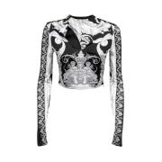 Gedrukte crop top met lange mouwen Versace , Black , Dames