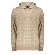 Gebreide katoenen hoodie met kangoeroezak Balmain , Beige , Heren