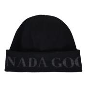 Merino Wool Ribbed Logo Hat Canada Goose , Black , Heren