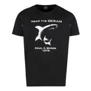 Katoenen T-shirt met Ribgekraagd Paul & Shark , Black , Heren