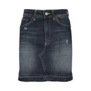 Denim Rok met Leren Logolabel Dondup , Blue , Dames