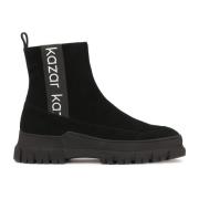 Stijlvolle suède booties met logoband Kazar , Black , Dames