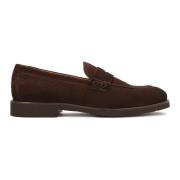 Bruine Suède Loafers met Blauwe Accenten Kazar , Brown , Heren