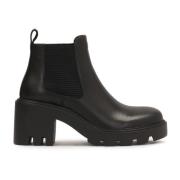 Zwarte Leren Booties met Dikke Hak Kazar , Black , Dames