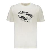 Geribbelde Katoenen T-shirt Voorkant Print Ambush , White , Heren