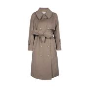 Dubbelrijige Wollen Jas met Tailleband Dondup , Beige , Dames