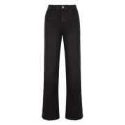 Slim Palazzo Jeans met Gegraveerd Logo Frame , Black , Dames