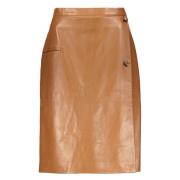 Leren rok met nepzak en split achter Burberry , Brown , Dames