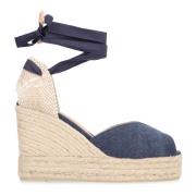 Jute Wedge Espadrilles met Strikkelband Enkelband Castañer , Blue , Da...