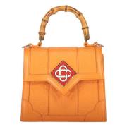 Bamboe Handvat Leren Handtas Casablanca , Orange , Dames