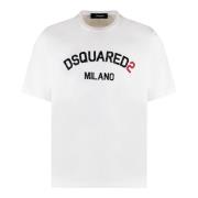 Katoenen Crew-Neck T-Shirt met Contrasterende Print Dsquared2 , White ...