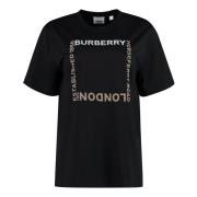 Geribbelde katoenen T-shirt Burberry , Black , Dames