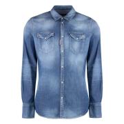 Stone Washed Denim Shirt Dsquared2 , Blue , Heren