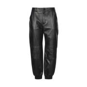 Geribbelde Leren Broek Karl Lagerfeld , Black , Dames