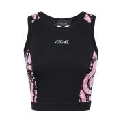 Stijlvolle Crop Top met Logo Print Versace , Black , Dames