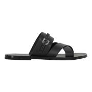 Leren Slides Intrecciato Ronde Neus Kalf Salvatore Ferragamo , Black ,...