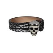 Skull Print Leren Riem Alexander McQueen , Black , Heren