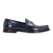 Leren Loafers met Logo Detail Dolce & Gabbana , Blue , Heren