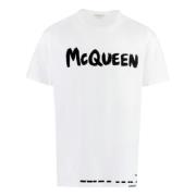 Katoenen T-shirt met Geribbelde Halslijn Alexander McQueen , White , H...