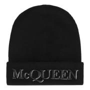 Geëmbosseerd Logo Wol Beanie Hoed Alexander McQueen , Black , Heren